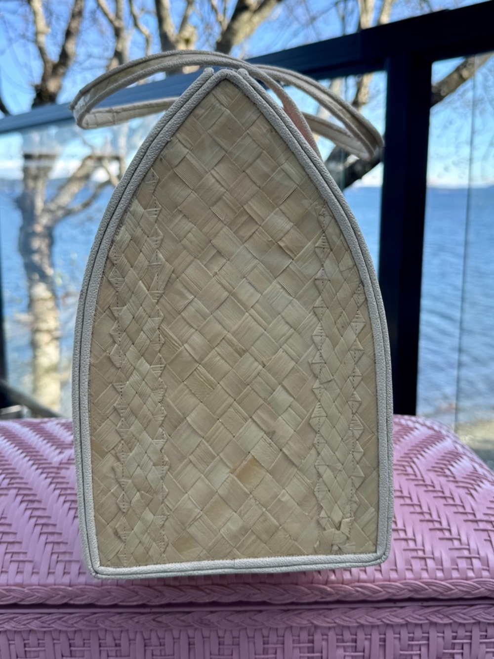Vintage 50s/60s Woven Straw Floral Trinidad & Tobago Large Tote Travel Bag - Picture 7 of 16